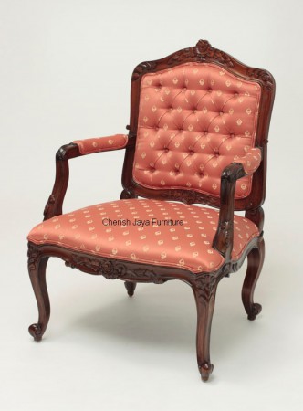 Code: CS 234-M Name: French chair Size: W=69 x D=58 x H=100 cm Wood: Solid Mahogany With beautiful upholstery or on request any other type/color of upholstery.